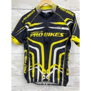 Endura Black Yellow Probikes Full Zip Short Sleeve Cycling Top shirt‎ Jersey med